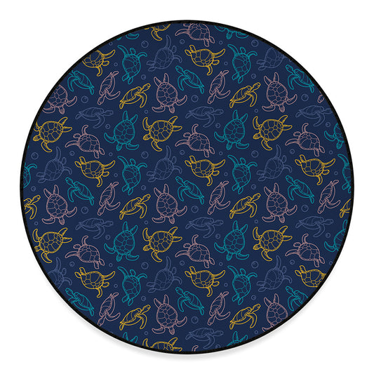 Cute Sea Turtle Pattern Print Round Floor Mat