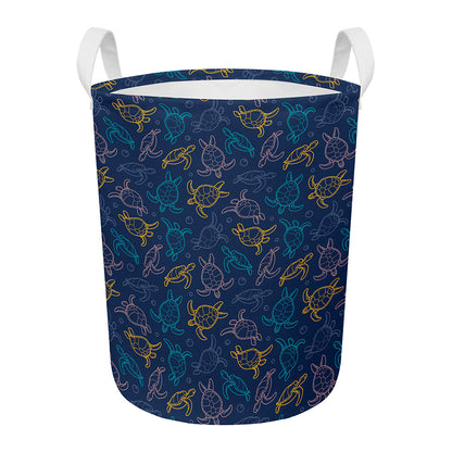 Cute Sea Turtle Pattern Print Round Laundry Basket