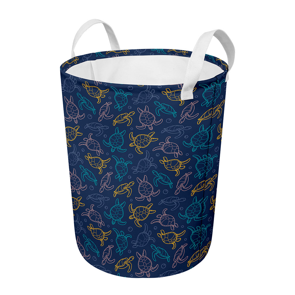 Cute Sea Turtle Pattern Print Round Laundry Basket
