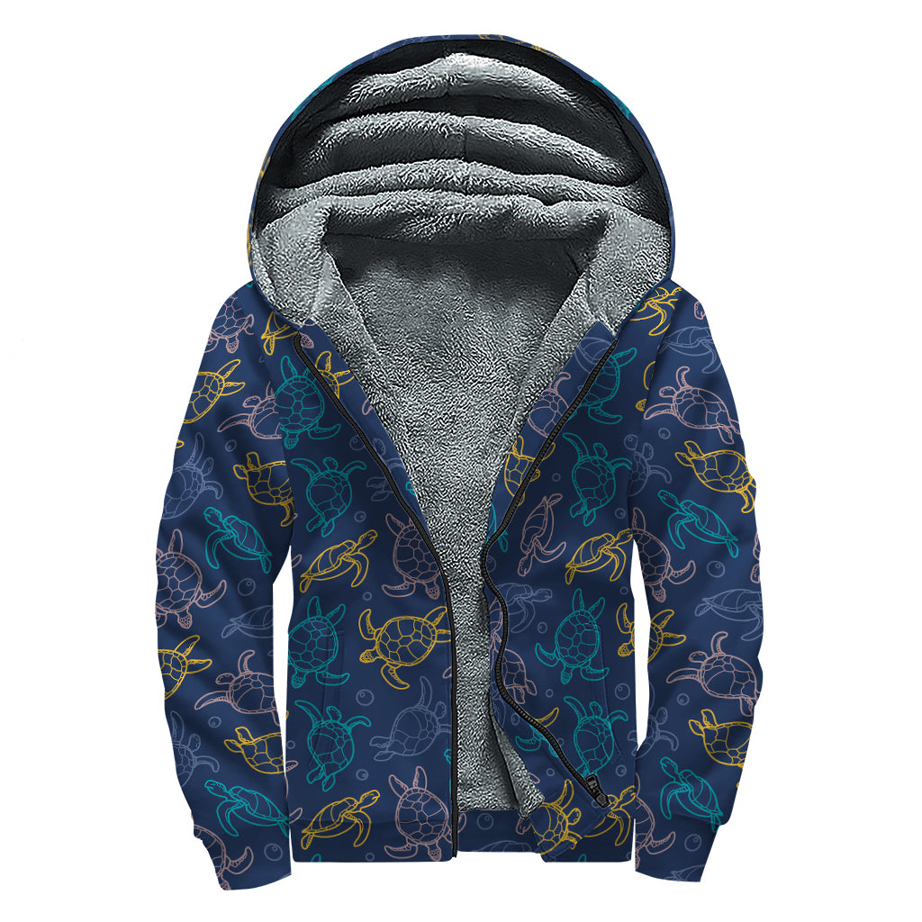 Cute Sea Turtle Pattern Print Sherpa Lined Zip Up Hoodie