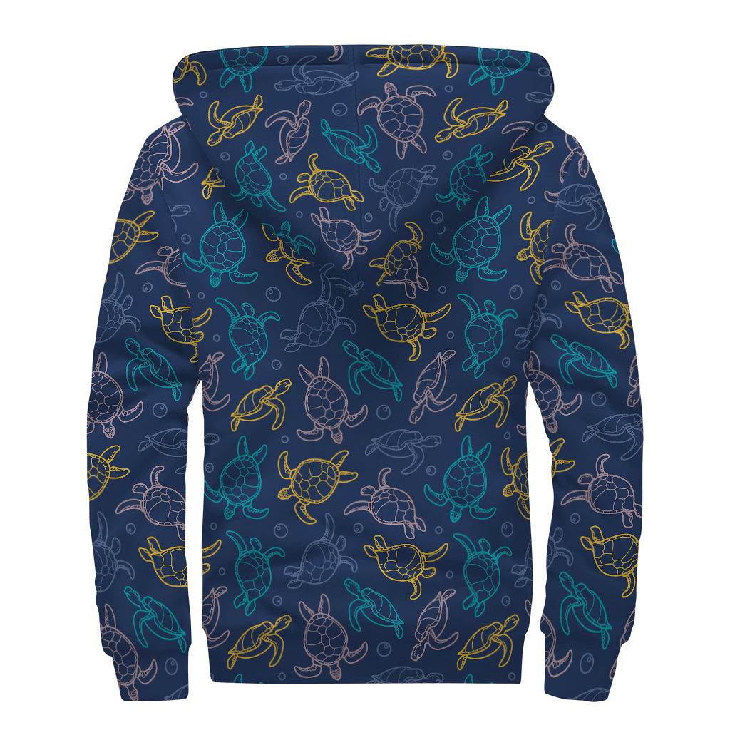 Cute Sea Turtle Pattern Print Sherpa Lined Zip Up Hoodie