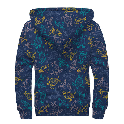 Cute Sea Turtle Pattern Print Sherpa Lined Zip Up Hoodie