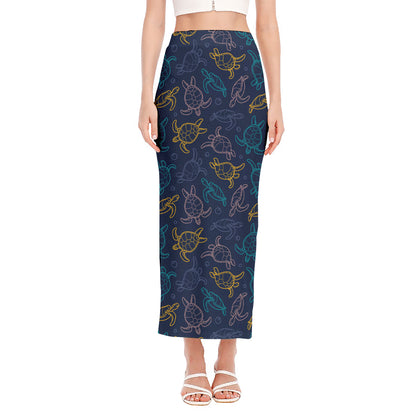 Cute Sea Turtle Pattern Print Side Slit Maxi Skirt