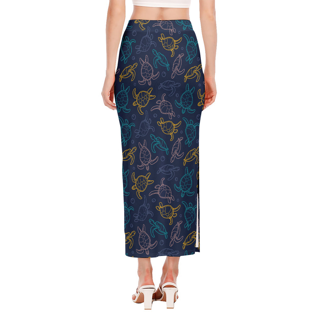 Cute Sea Turtle Pattern Print Side Slit Maxi Skirt