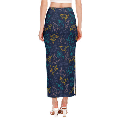 Cute Sea Turtle Pattern Print Side Slit Maxi Skirt