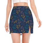 Cute Sea Turtle Pattern Print Side Slit Mini Skirt