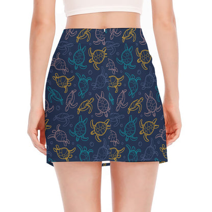 Cute Sea Turtle Pattern Print Side Slit Mini Skirt