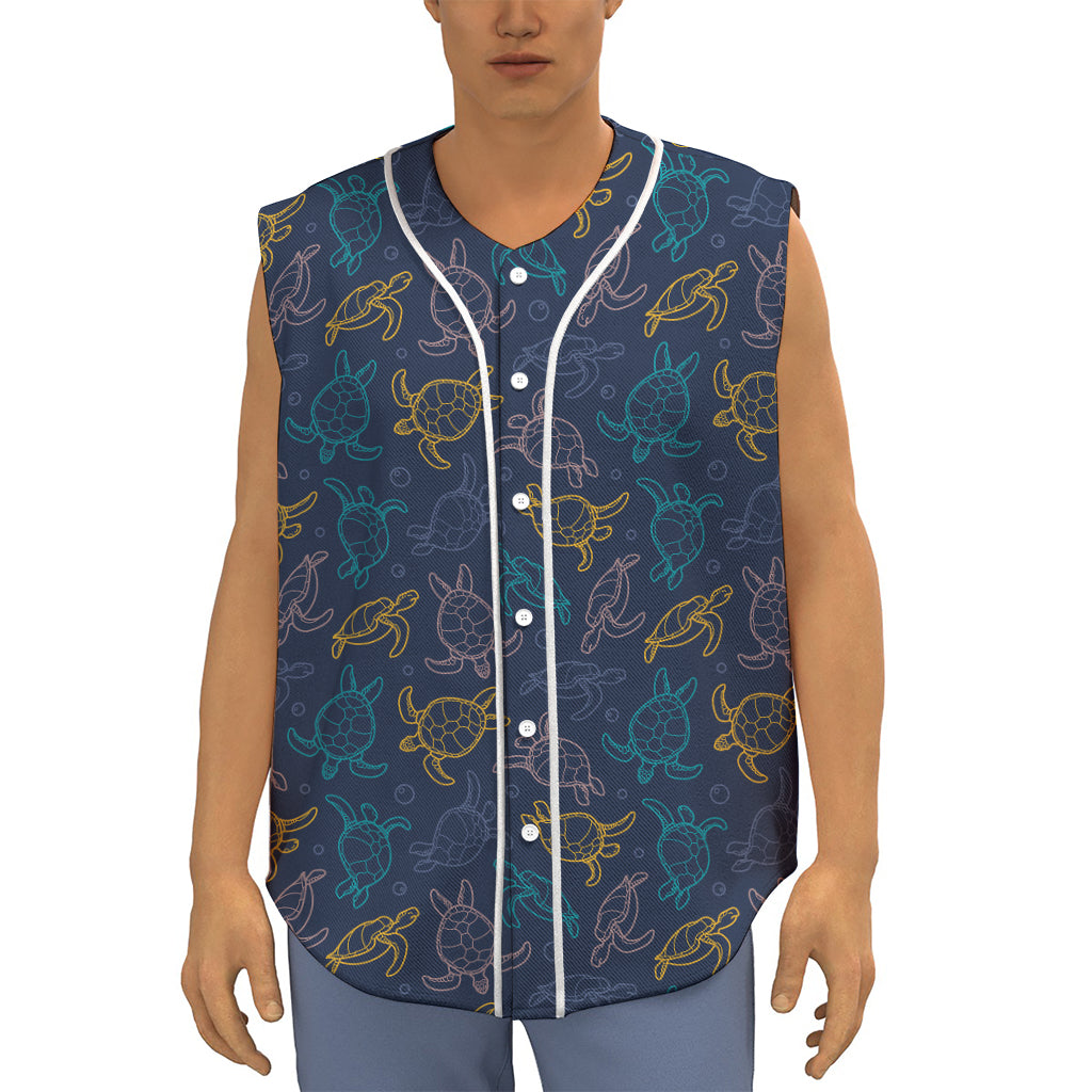 Cute Sea Turtle Pattern Print Sleeveless Baseball Jersey