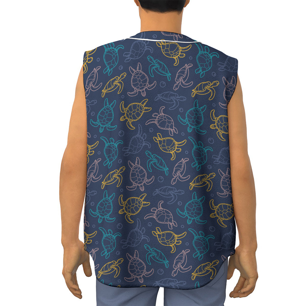 Cute Sea Turtle Pattern Print Sleeveless Baseball Jersey
