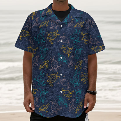 Cute Sea Turtle Pattern Print Textured Short Sleeve Shirt