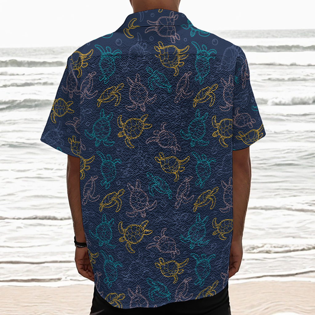 Cute Sea Turtle Pattern Print Textured Short Sleeve Shirt
