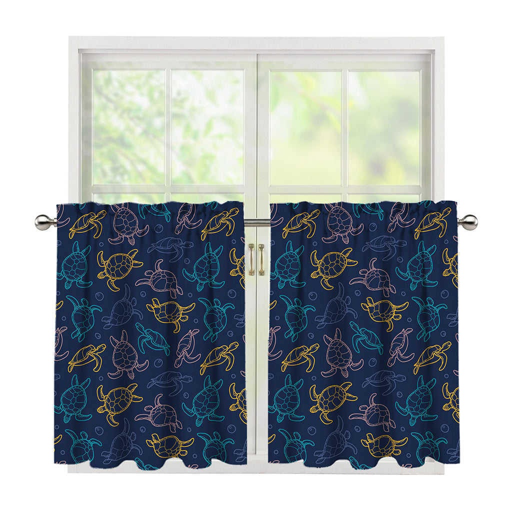 Cute Sea Turtle Pattern Print Tier Curtains