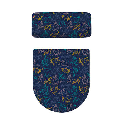 Cute Sea Turtle Pattern Print Toilet Lid And Tank Cover Set