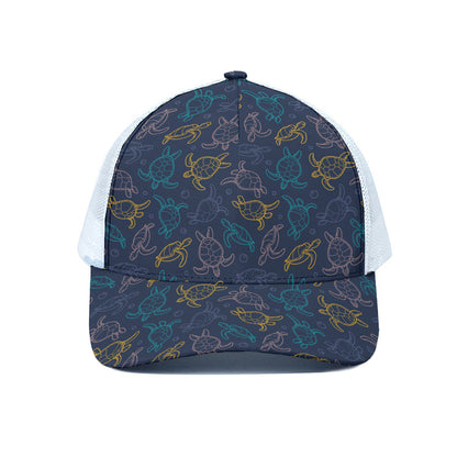 Cute Sea Turtle Pattern Print White Mesh Trucker Cap