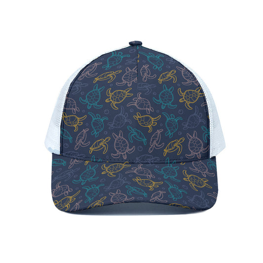 Cute Sea Turtle Pattern Print White Mesh Trucker Cap