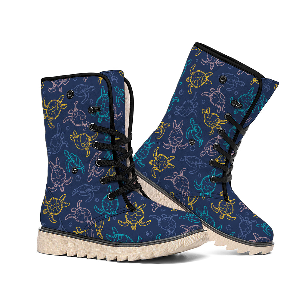 Cute Sea Turtle Pattern Print Winter Boots