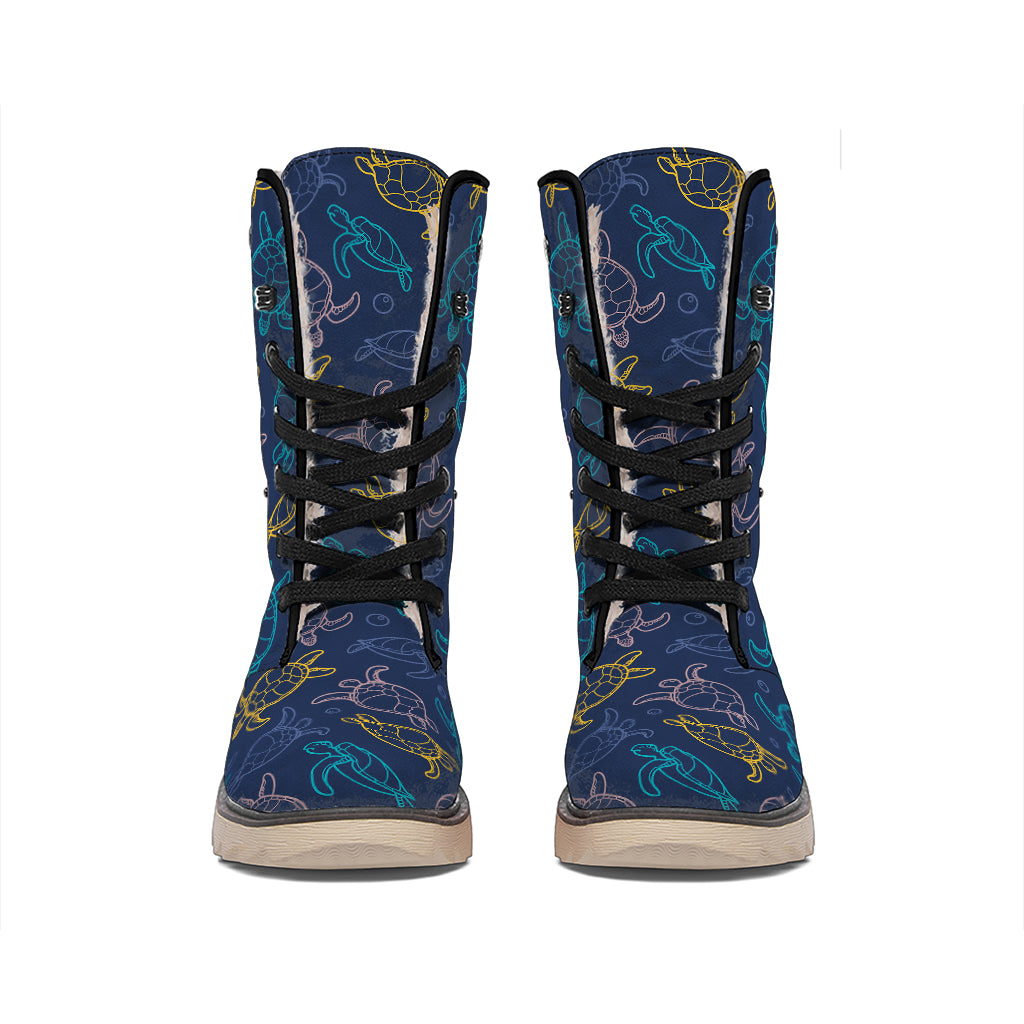 Cute Sea Turtle Pattern Print Winter Boots