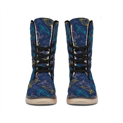 Cute Sea Turtle Pattern Print Winter Boots