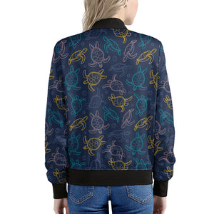 Cute Sea Turtle Pattern Print Women's Bomber Jacket