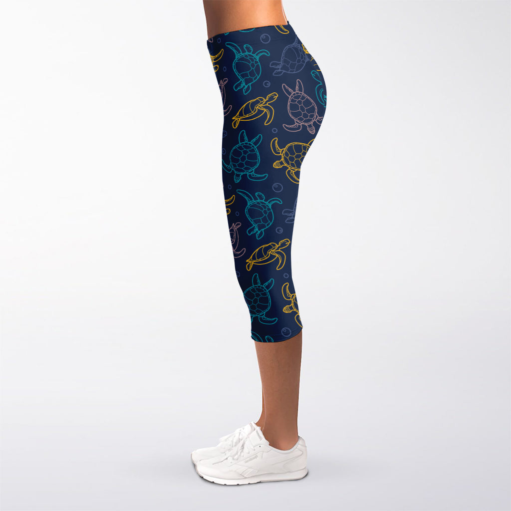 Cute Sea Turtle Pattern Print Women's Capri Leggings