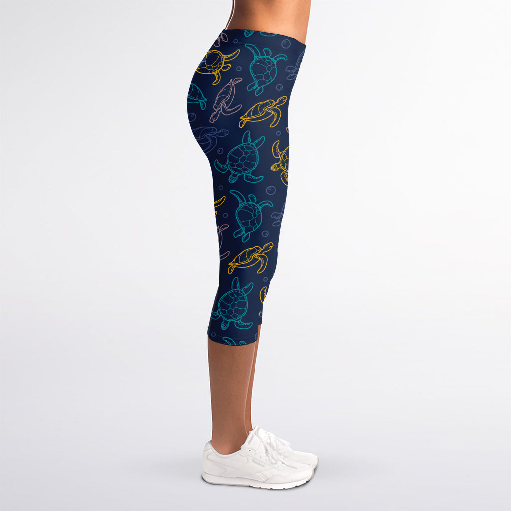 Cute Sea Turtle Pattern Print Women's Capri Leggings