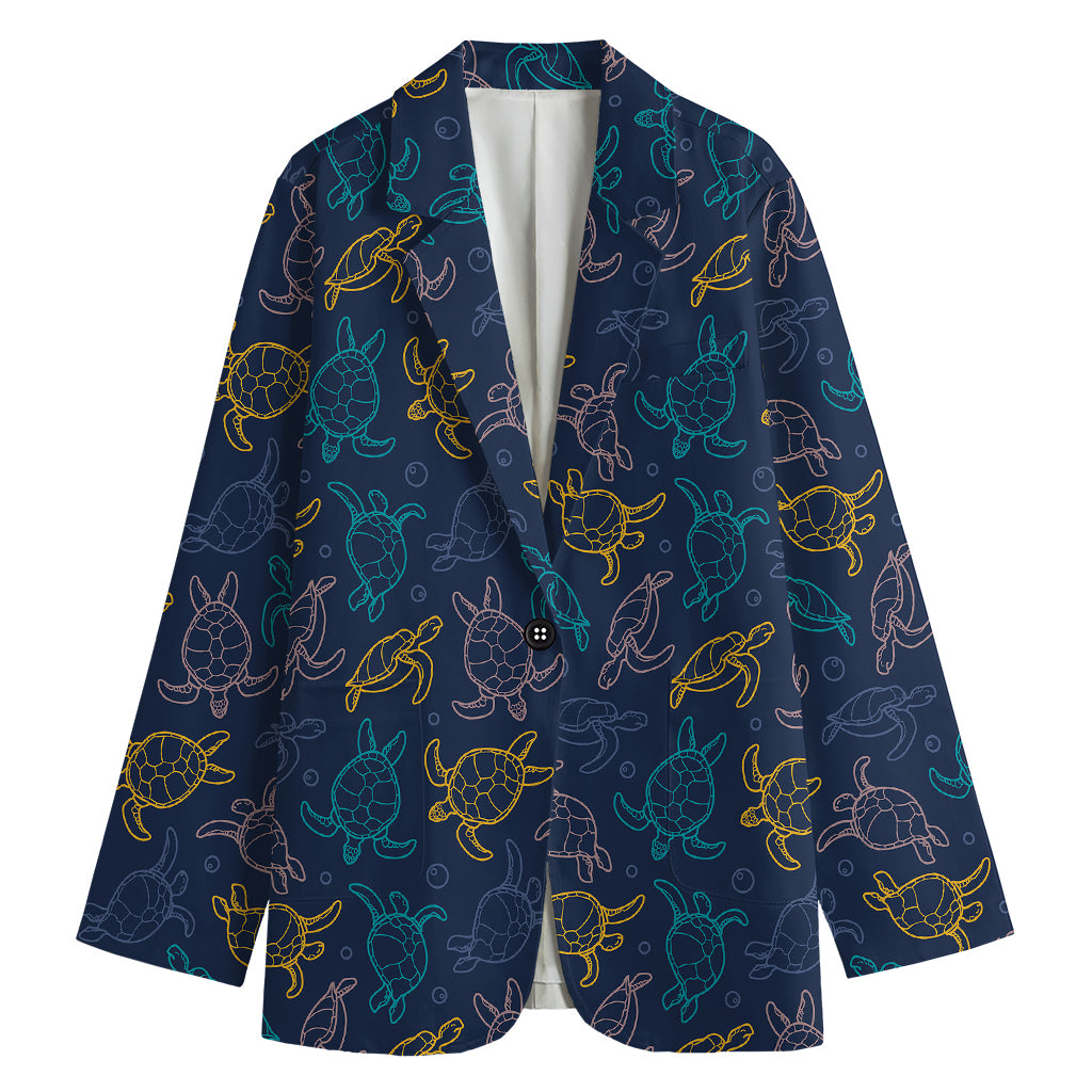 Cute Sea Turtle Pattern Print Women's Cotton Blazer
