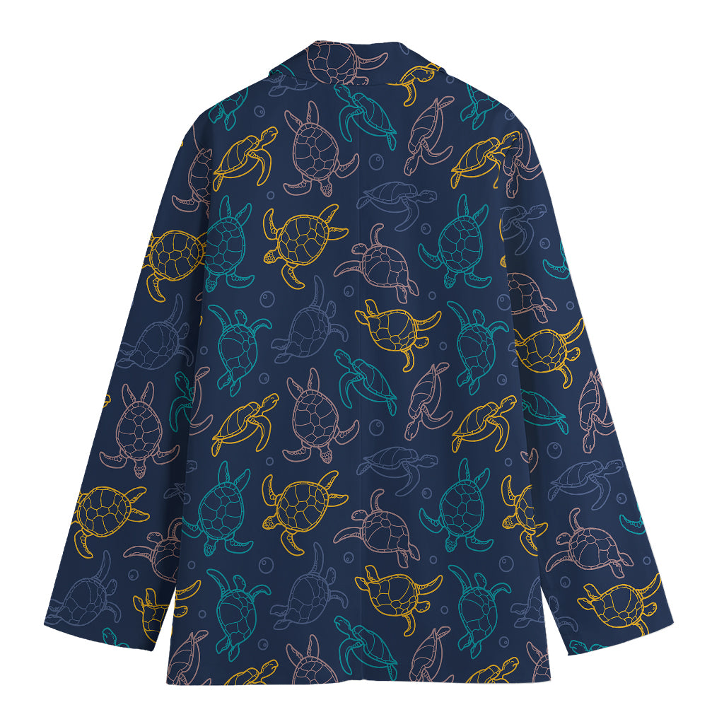 Cute Sea Turtle Pattern Print Women's Cotton Blazer