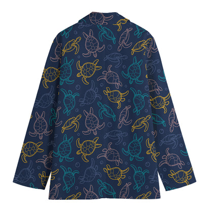 Cute Sea Turtle Pattern Print Women's Cotton Blazer