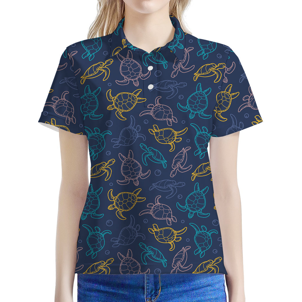 Cute Sea Turtle Pattern Print Women's Polo Shirt