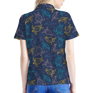 Cute Sea Turtle Pattern Print Women's Polo Shirt