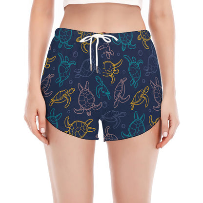 Cute Sea Turtle Pattern Print Women's Split Running Shorts