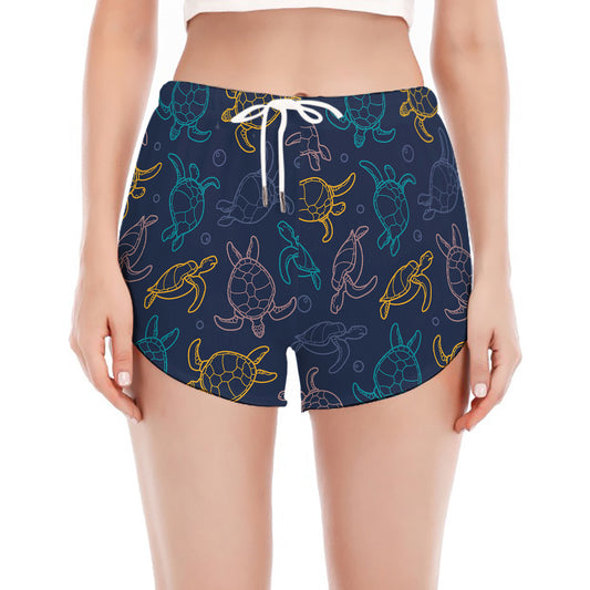 Cute Sea Turtle Pattern Print Women's Split Running Shorts