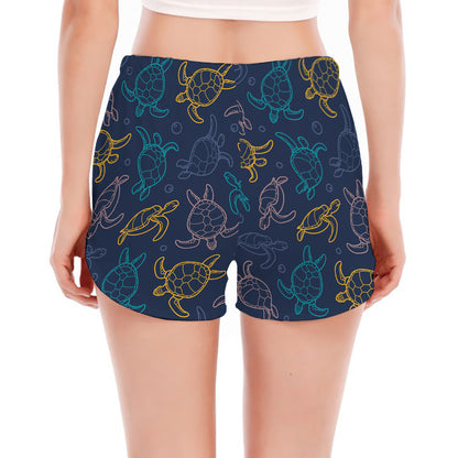 Cute Sea Turtle Pattern Print Women's Split Running Shorts