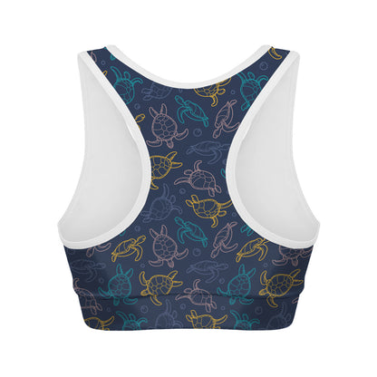 Cute Sea Turtle Pattern Print Women's Sports Bra