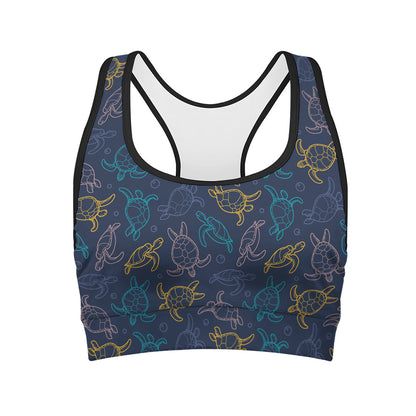 Cute Sea Turtle Pattern Print Women's Sports Bra