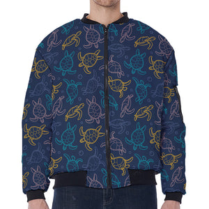 Cute Sea Turtle Pattern Print Zip Sleeve Bomber Jacket