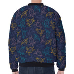 Cute Sea Turtle Pattern Print Zip Sleeve Bomber Jacket