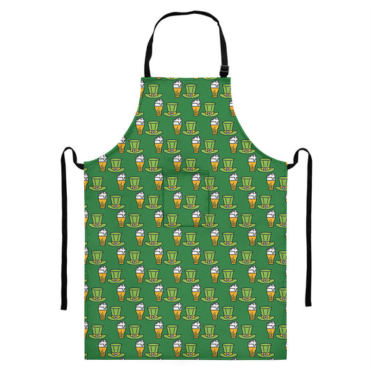 Cute Shamrock Saint Patrick's Day Print Bib Apron With Pocket
