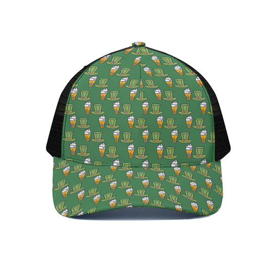 Cute Shamrock Saint Patrick's Day Print Black Mesh Trucker Cap