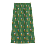 Cute Shamrock Saint Patrick's Day Print Cotton Front Slit Maxi Skirt