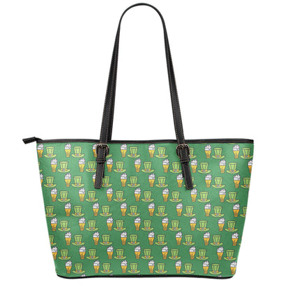 Cute Shamrock Saint Patrick's Day Print Leather Tote Bag