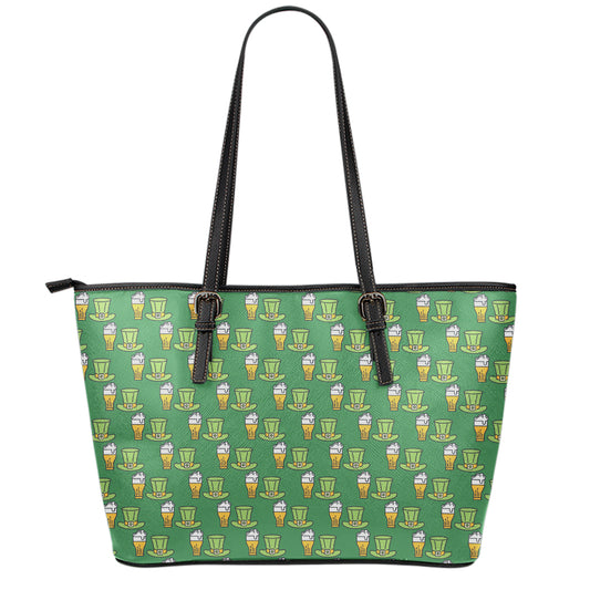 Cute Shamrock Saint Patrick's Day Print Leather Tote Bag