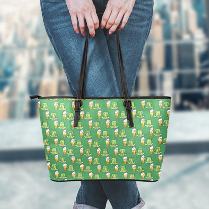 Cute Shamrock Saint Patrick's Day Print Leather Tote Bag