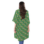 Cute Shamrock Saint Patrick's Day Print Open Front Beach Cover Up