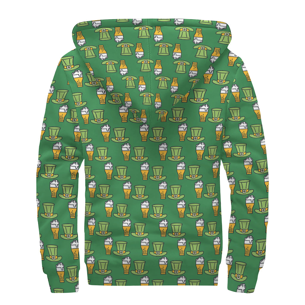 Cute Shamrock Saint Patrick's Day Print Sherpa Lined Zip Up Hoodie