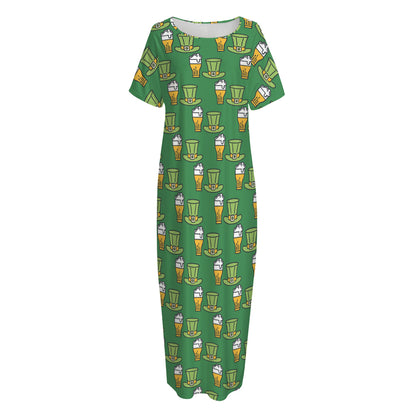Cute Shamrock Saint Patrick's Day Print Short Sleeve Long Nightdress