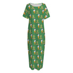 Cute Shamrock Saint Patrick's Day Print Short Sleeve Long Nightdress