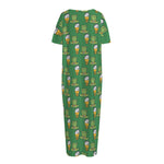 Cute Shamrock Saint Patrick's Day Print Short Sleeve Long Nightdress