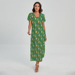 Cute Shamrock Saint Patrick's Day Print Short Sleeve Maxi Dress