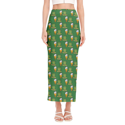 Cute Shamrock Saint Patrick's Day Print Side Slit Maxi Skirt